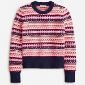 J. Crew Navy, Pink & Red Fair Isle Crew Sweater